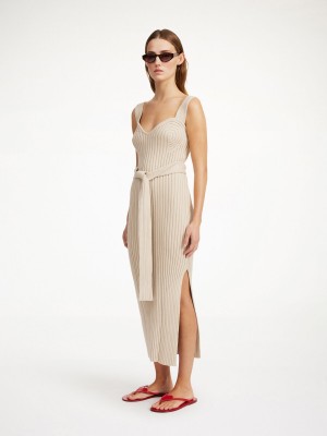 Dzianina By Malene Birger Honeya Ribbed Maxi Dress Oyster Gray | PL_BB80565